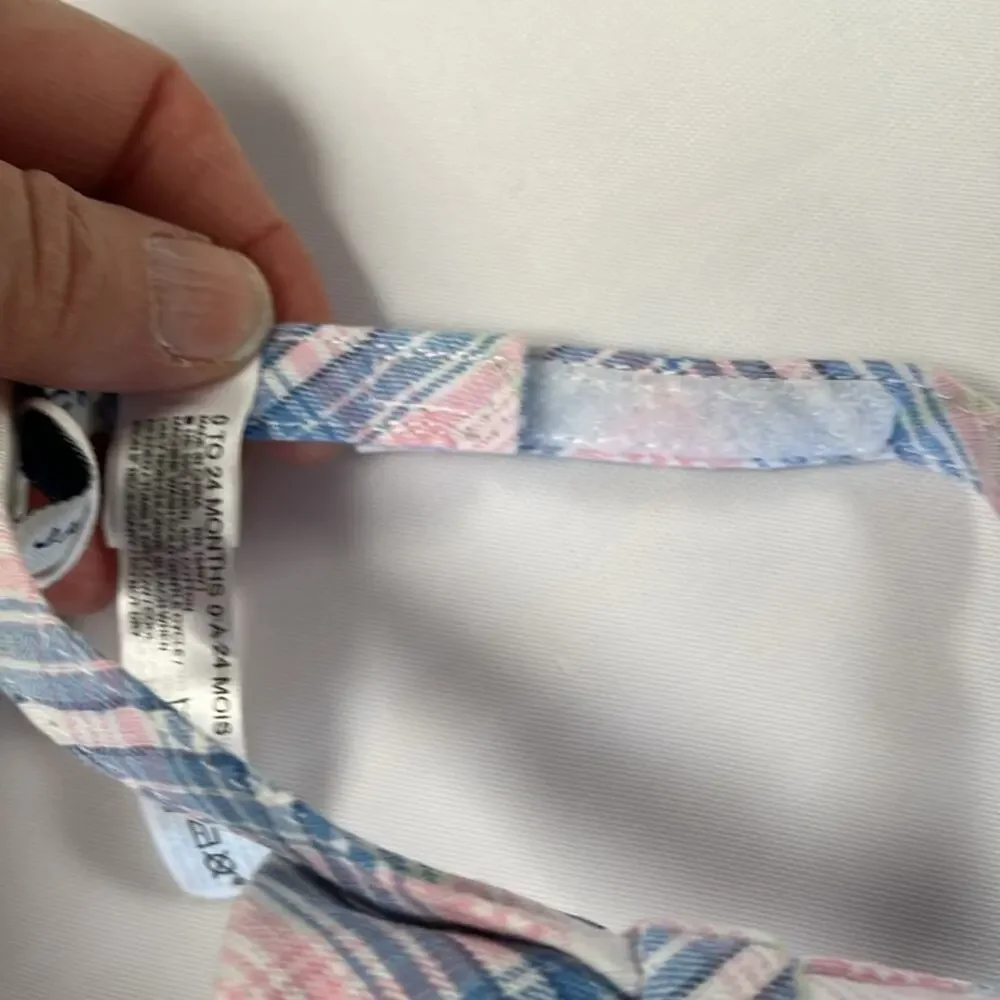 Janie and Jack Bowtie Linen Plaid Adjustable Blue Pink White Baby Toddler 0-24M